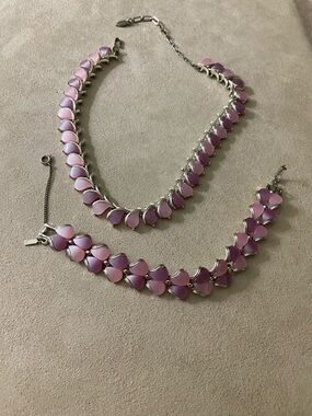 Vintage Pink Teardrop Thermostat Necklace and bracelet